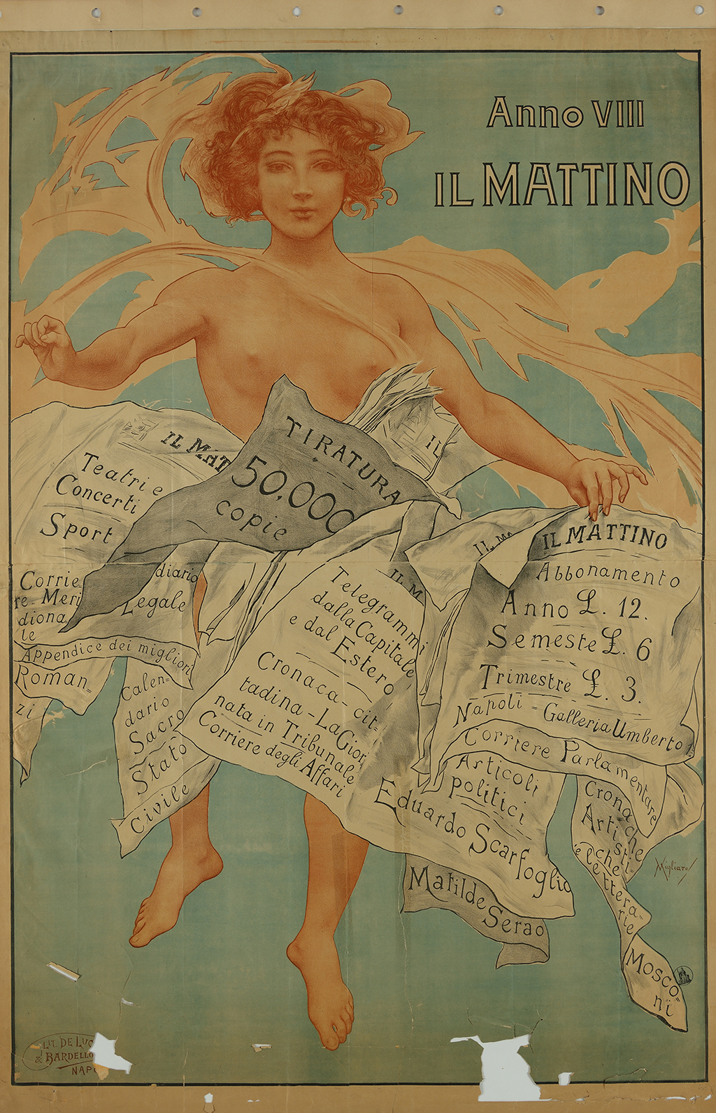 Vincenzo Migliaro, Anno VIII Il Mattino, 1900, manifesto pubblicitario, carta/ cromolitografia, Treviso, Museo Nazionale Collezione Salce