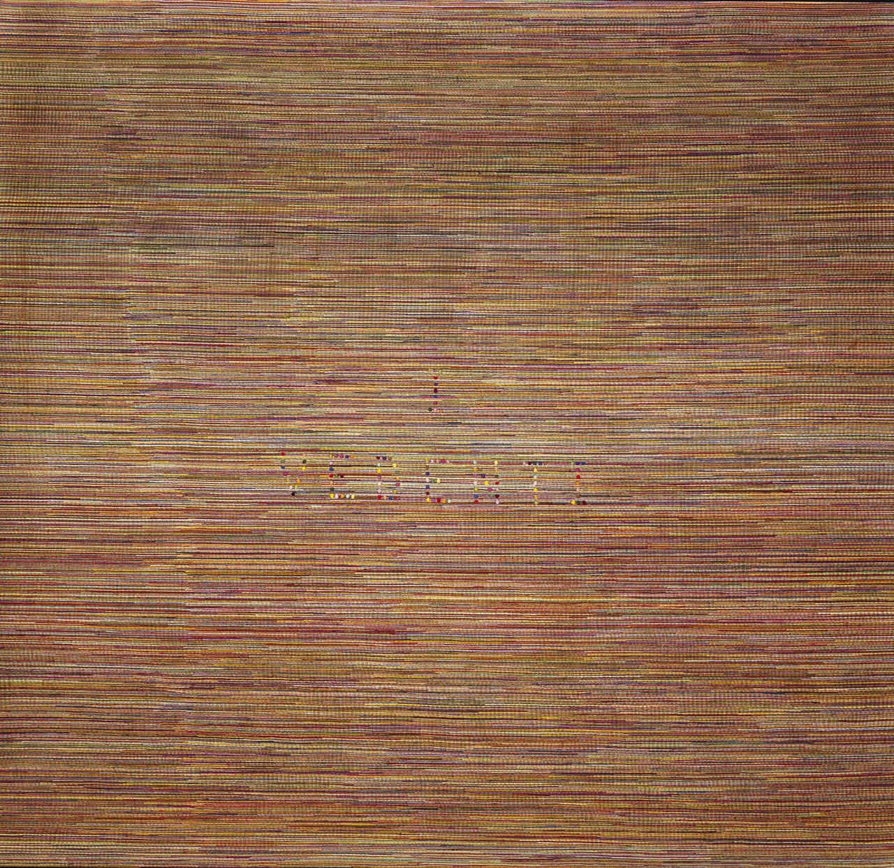 Alighiero Boetti (Torino 1940 - Roma 1994) I vedenti, 1972- 973 ricamo su tela di lino, 155 x 161,5 cm Collezione Luigi e Peppino Agrati