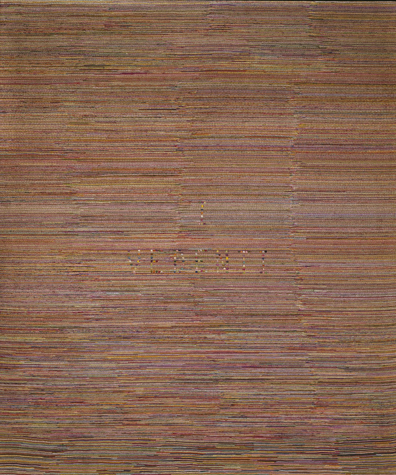 Alighiero Boetti (Torino 1940 - Roma 1994) I vedenti, 1972- 973 ricamo su tela di lino, 167 x 141 cm Collezione Luigi e Peppino Agrati