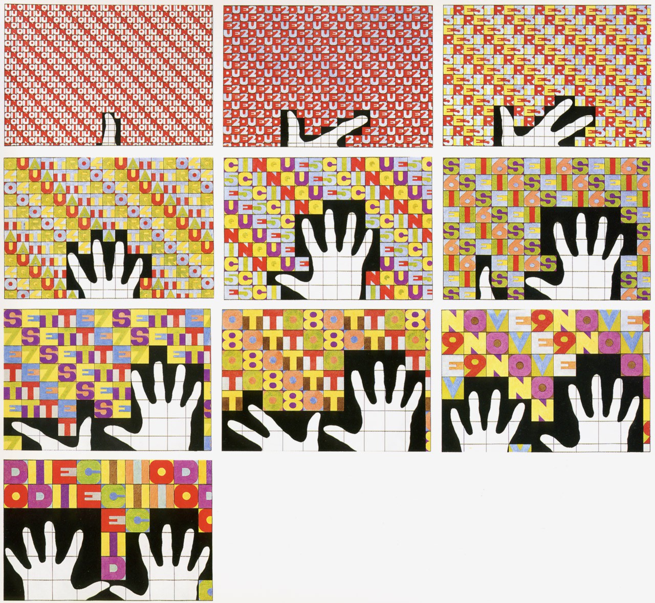 Alighiero Boetti (Torino 1940 - Roma 1994) Da uno a dieci (italiano) 1980 tecnica mista su carta, 33 x 46 cm Collezione Luigi e Peppino Agrati