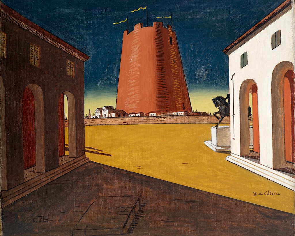 Piazza d'Italia con torre rosa Giorgio de Chirico