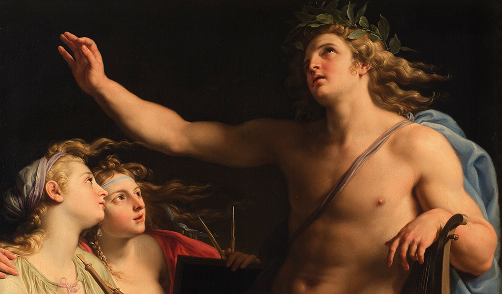 Pompeo Batoni, Apollo, la Musica e la Geometria (particolare), 1741, olio su tela, Collezione Fondazione Francesco Federico Cerruti per l’Arte, Deposito a lungo termine, Castello di Rivoli Museo d’Arte Contemporanea, Rivoli-Torino