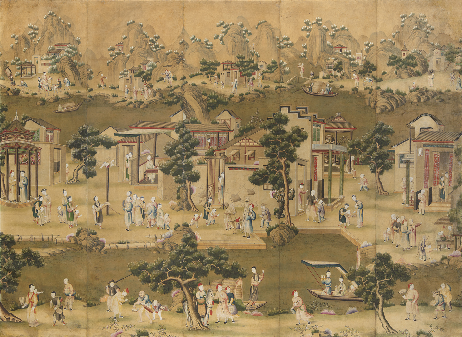 Wallpaper featuring scenes from daily life, Chinese Manufacture from the 18th century 