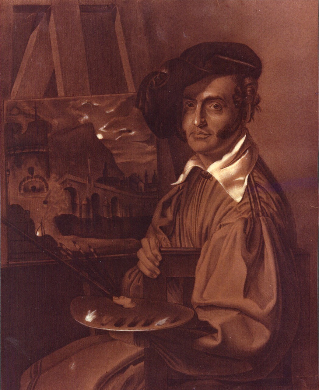 Ritratto del pittore Giovanni Migliara seduto davanti al suo cavalletto