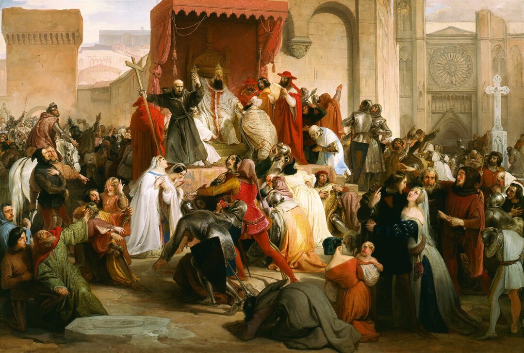 Papa Urbano II sulla piazza di Clermont predica la prima crociata