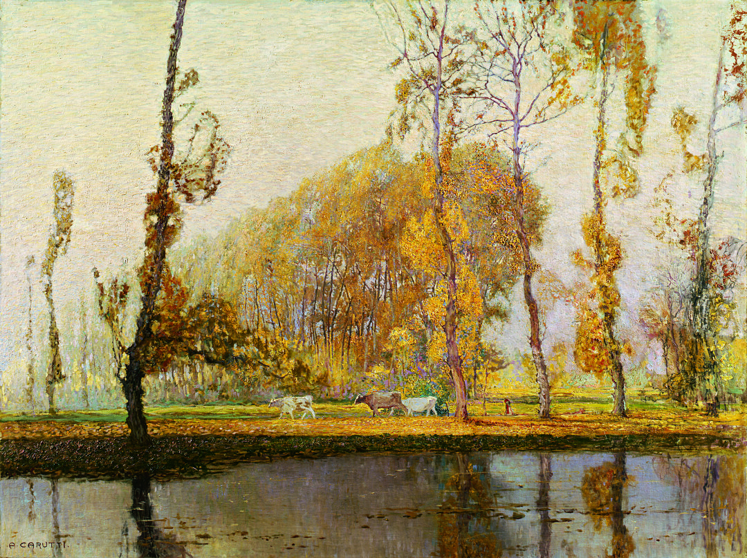 Paesaggio con specchio d’acqua e buoi