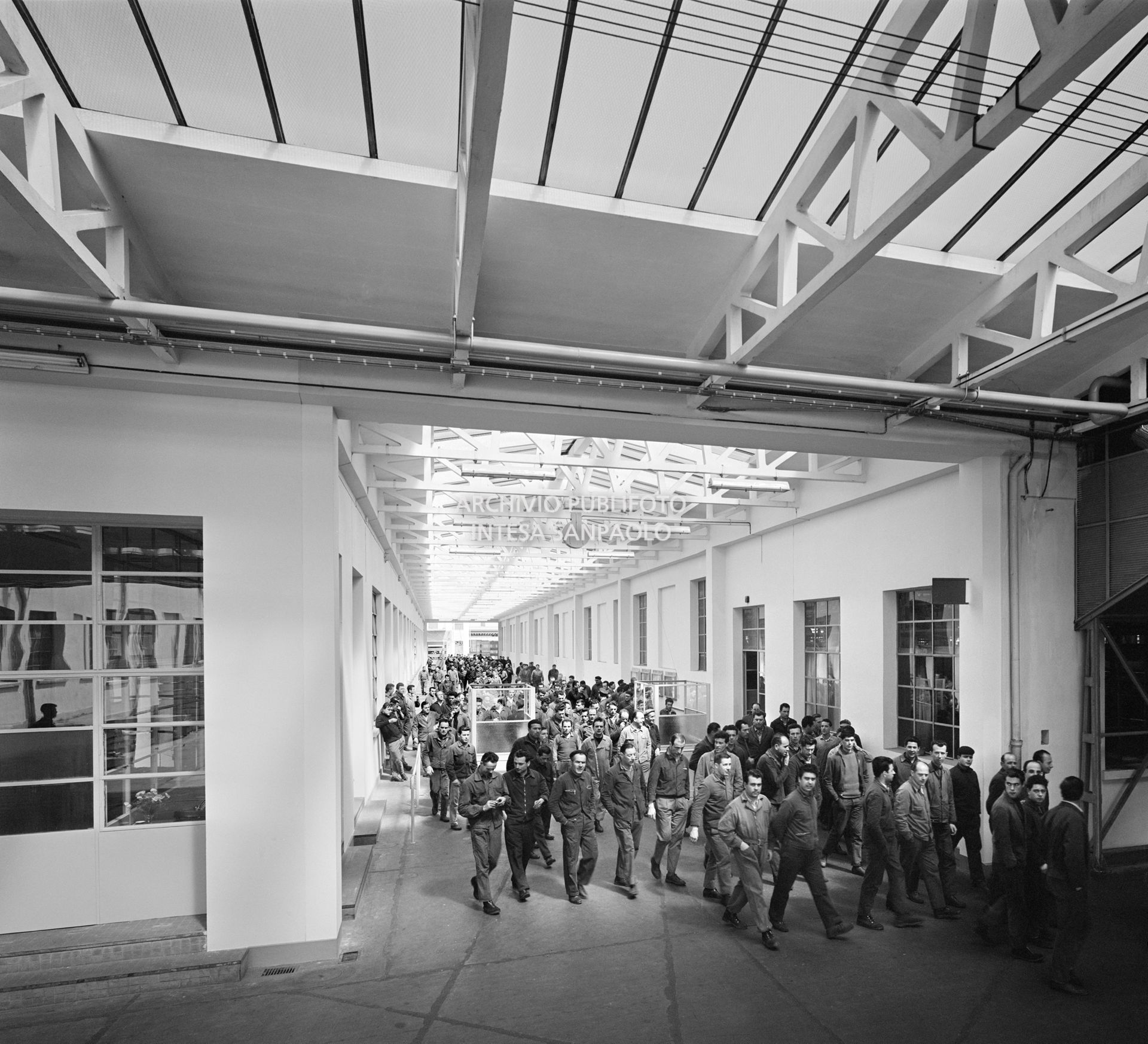Workers in the Piaggio plant of Pontedera