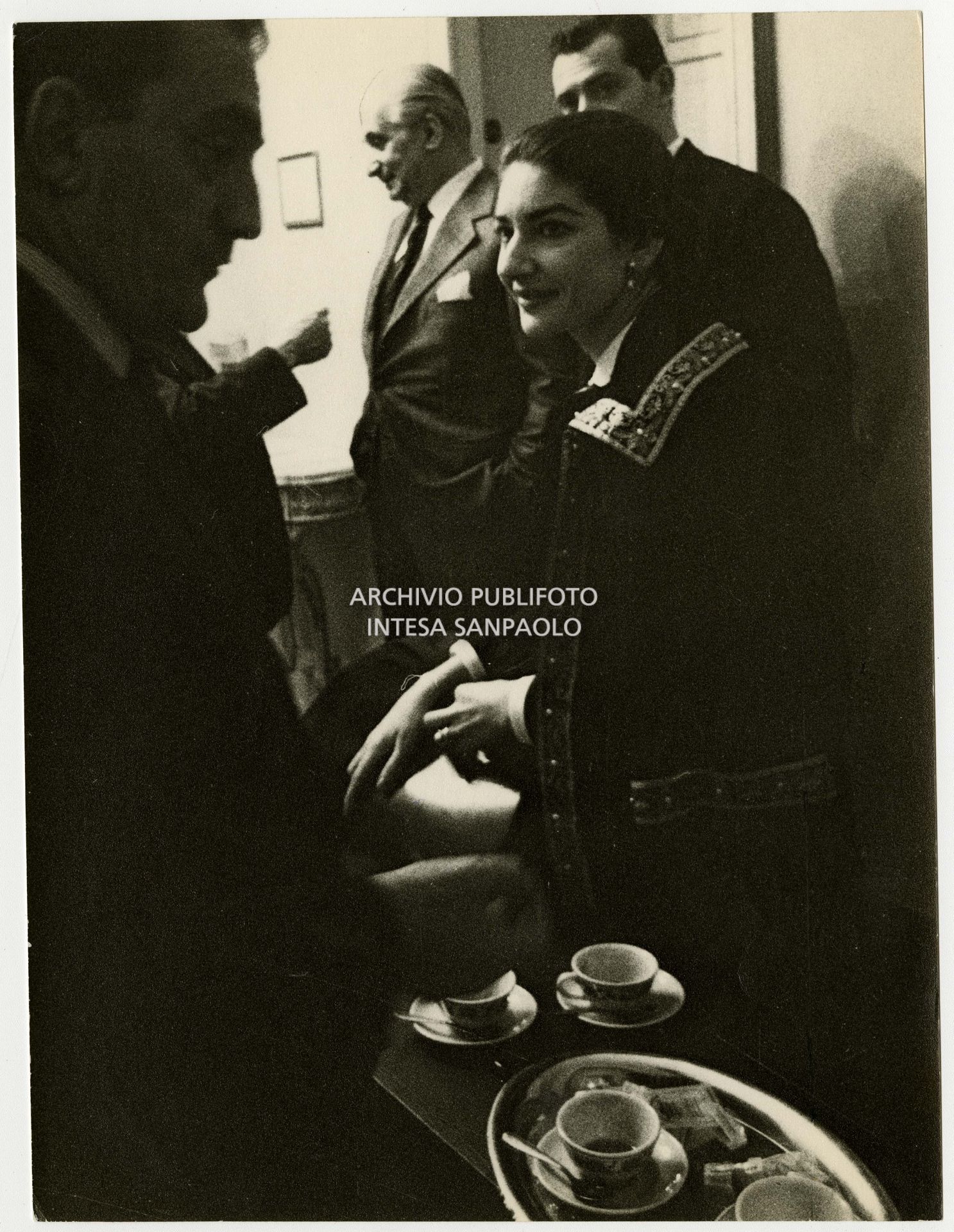 Maria Callas with director Luchino Visconti backstage at La Scala during rehearsals for Anna Bolena