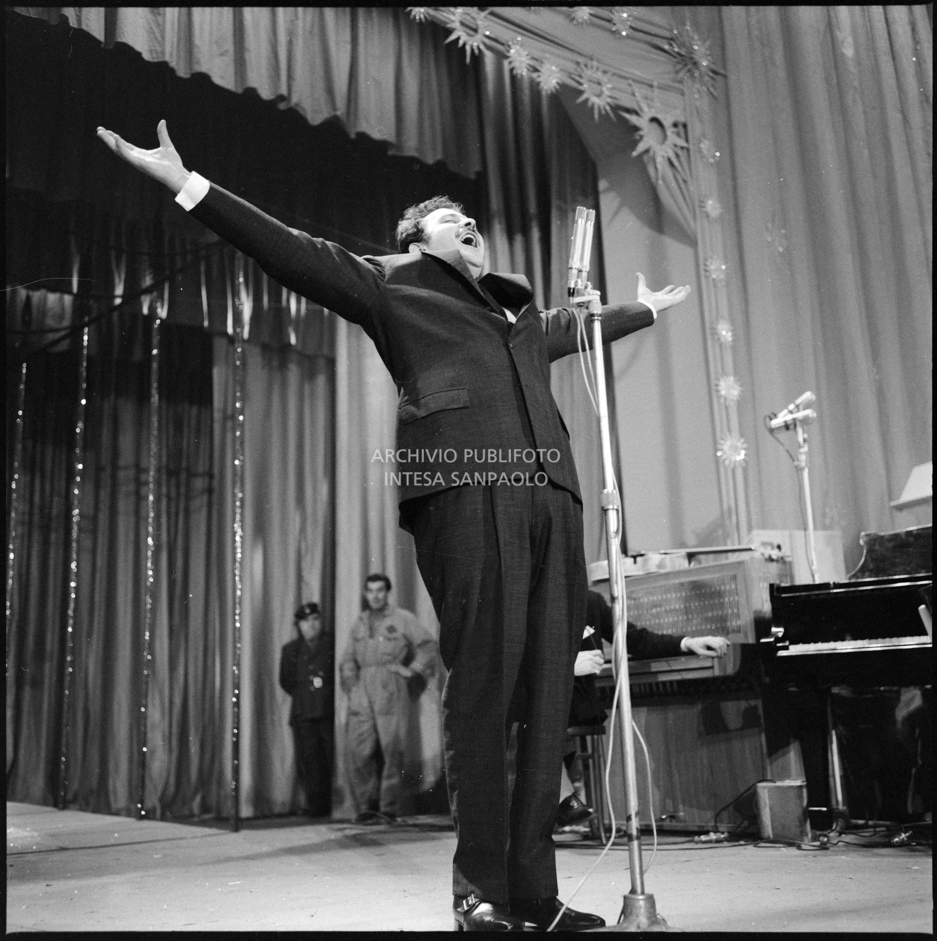 Domenico Modugno at rehearsals for the 10th Sanremo Festival