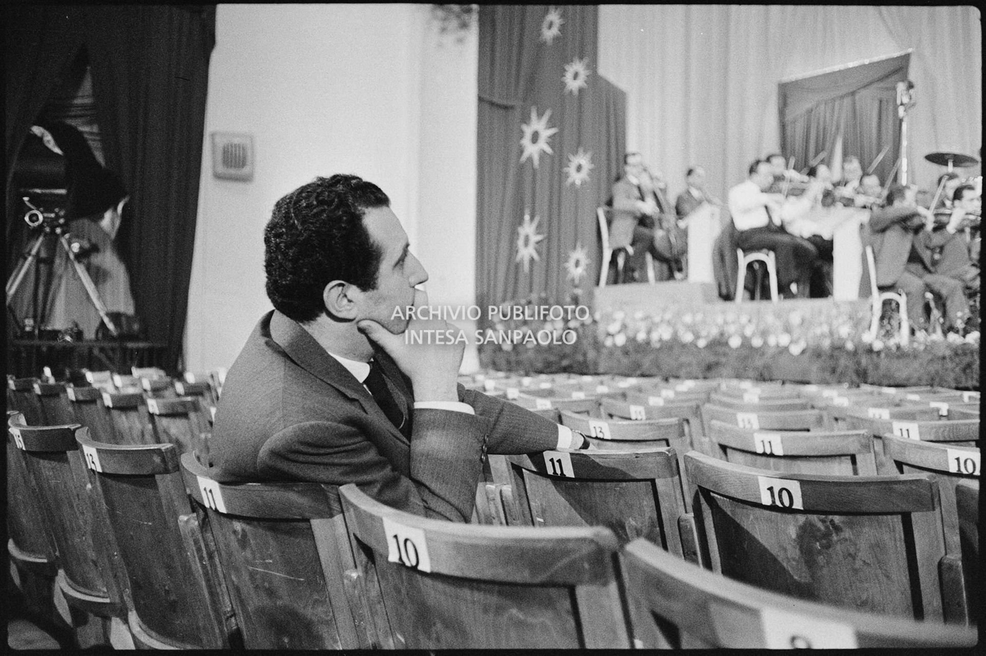 Ezio Radaelli, patron of the Sanremo Festival, watches rehearsals during the 10th edition