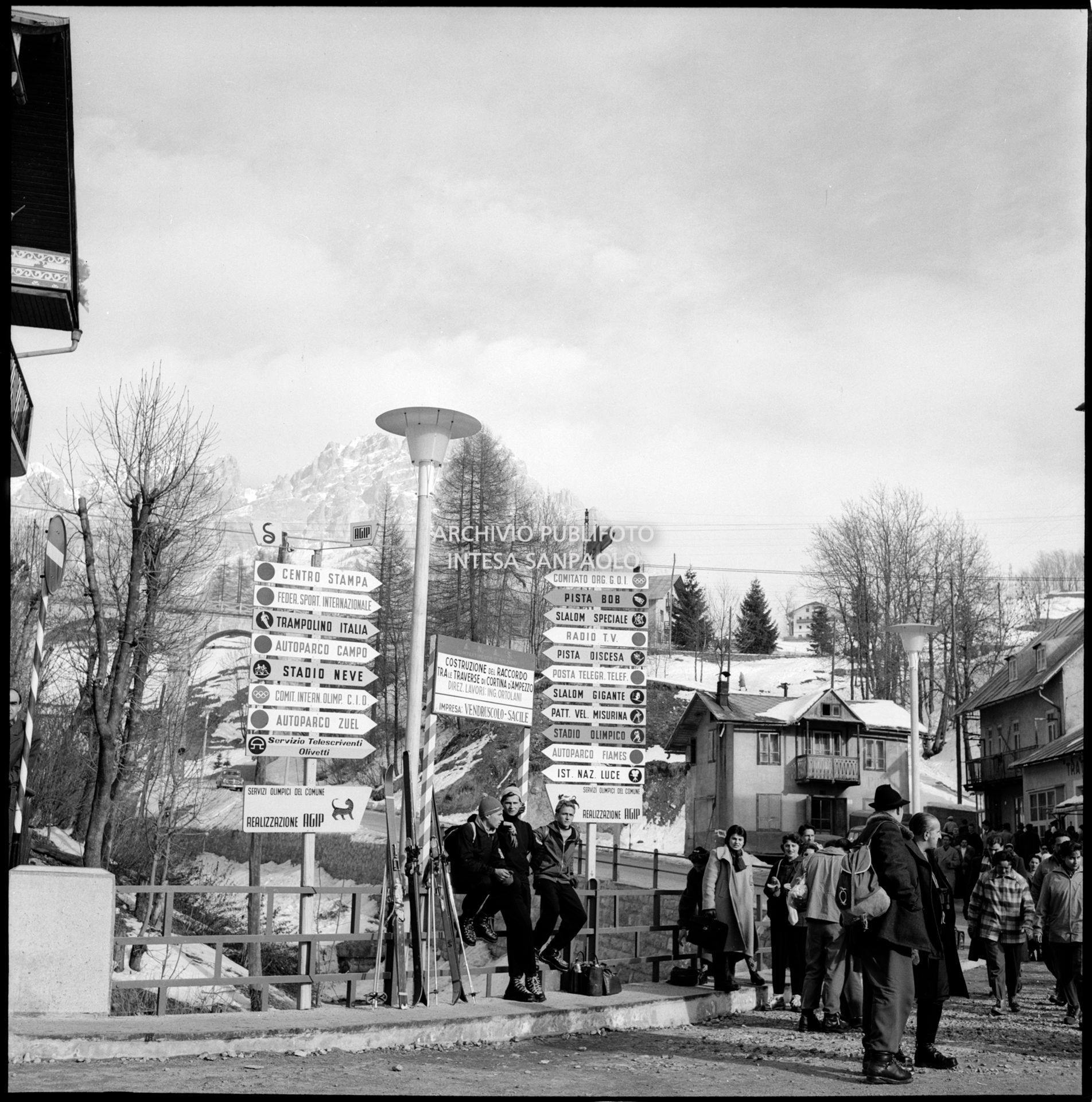 Sign indicating the Olympic facilities in a street in Cortina d'Ampezzo