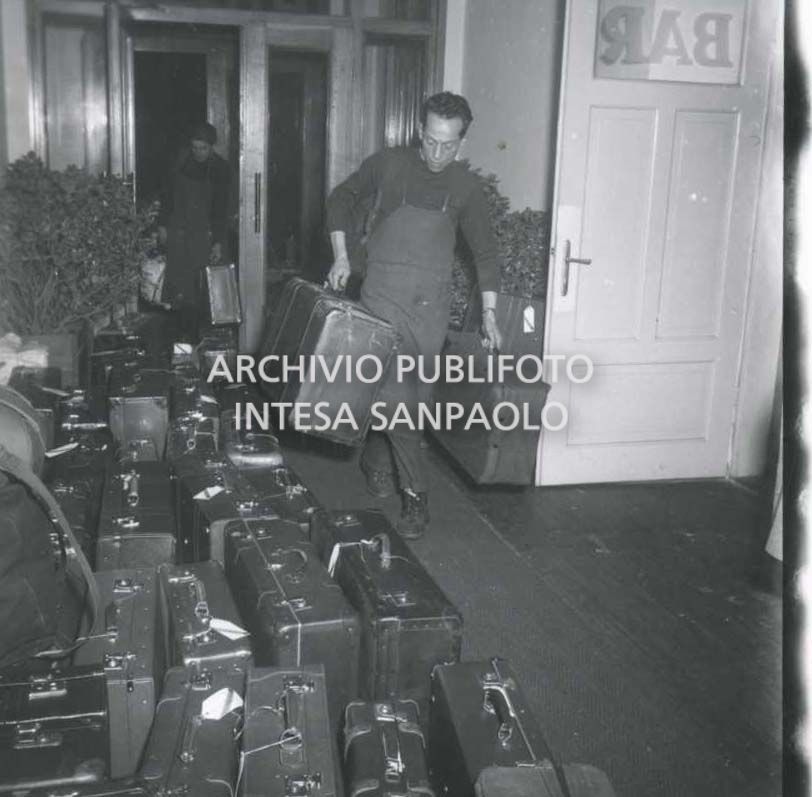 The luggage of Soviet tourists in Cortina d'Ampezzo for the 7th Winter Olympic Games