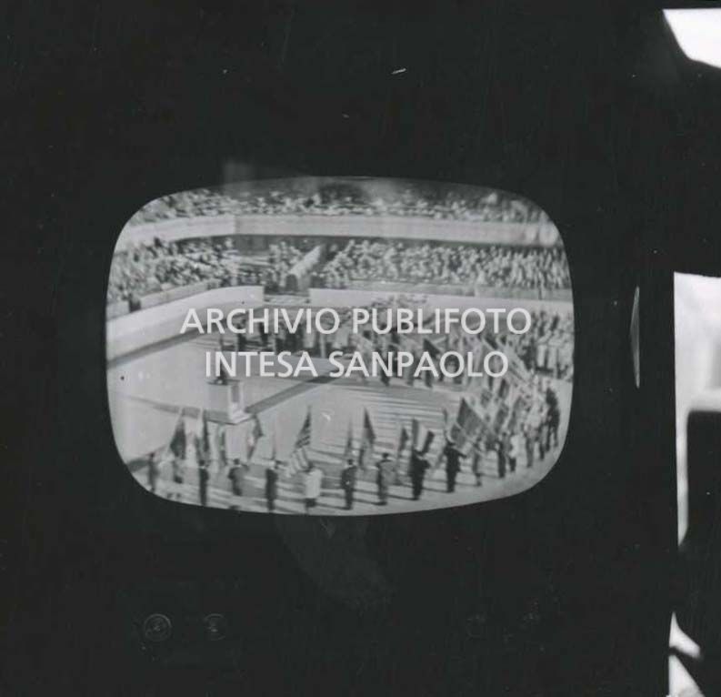 Opening Ceremony of the 7th Winter Olympic Games in Cortina d'Ampezzo taken from the television
