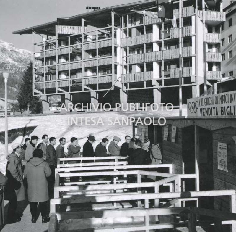 Queue to buy tickets for the 7th Winter Olympic Games