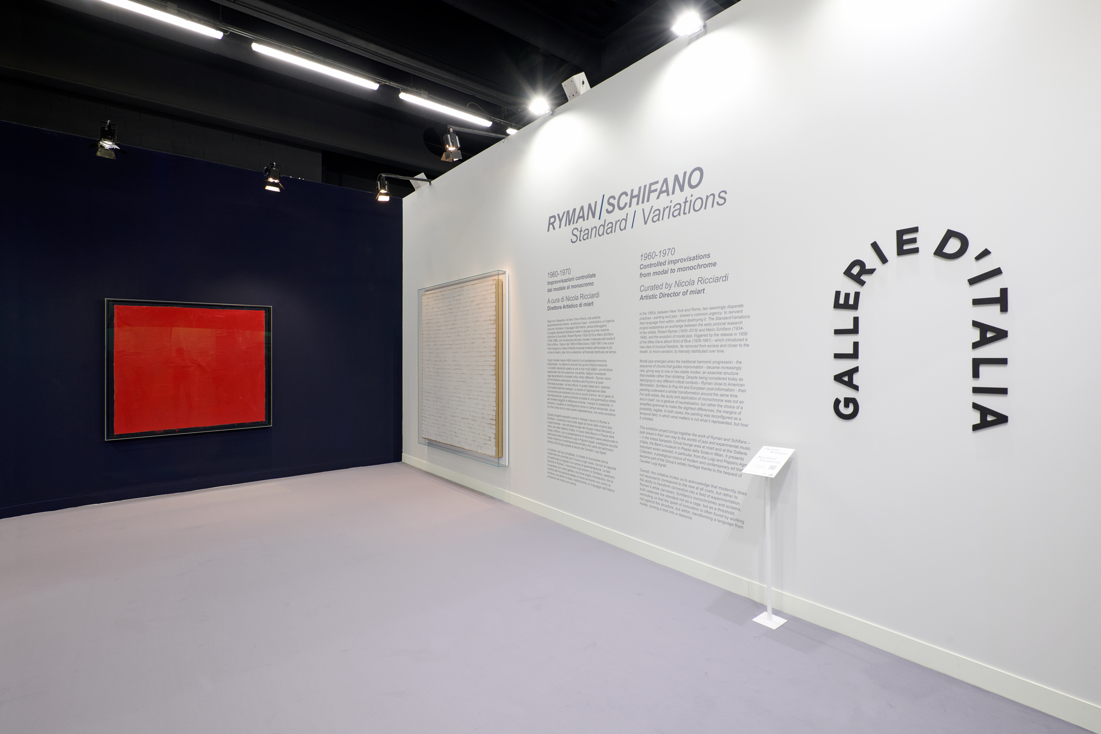 Photography of the 2026 Gallerie d'Italia Ryman and Schifano exhibition
